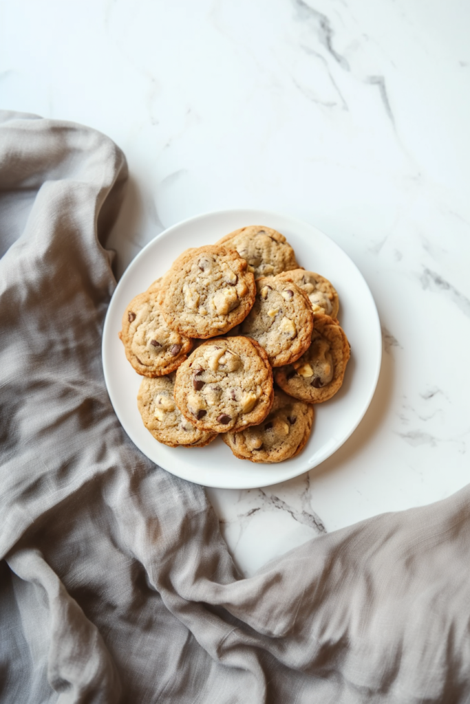 Plate of homemade cookies arranged neatly, highlighting their warm color and inviting texture.
