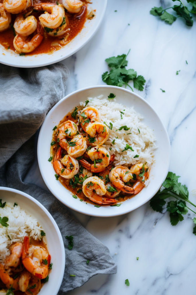 Final presentation of shrimp with garlic seasoning, parsley sprinkled on top.
