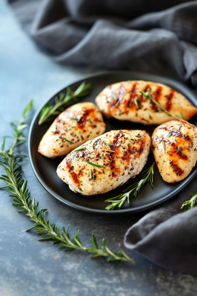 Golden-brown chicken breast slices seasoned with herbs and cooked until juicy