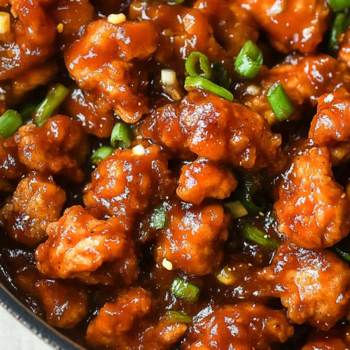 Final dish of tender chicken in a thick, savory glaze, styled with fresh herbs for color.