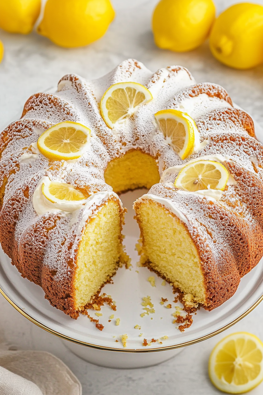 Dessert presentation highlighting golden crust, glossy glaze, and citrus garnish in the background