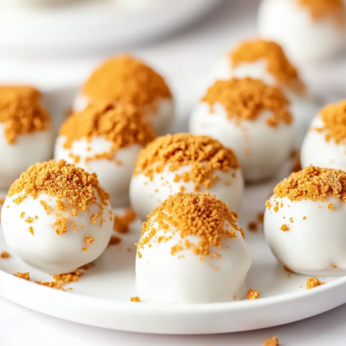 Final presentation of No-Bake Biscoff Cookie Truffles, showcasing their smooth exterior and crumbly center.