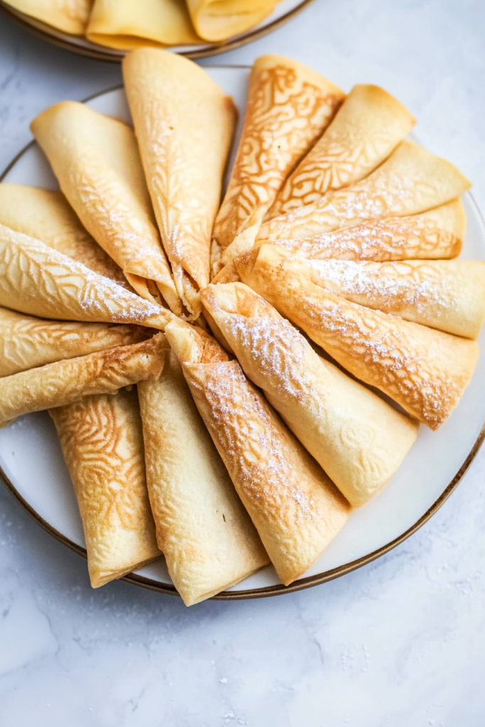 Close-up of crisp, patterned cookies highlighting their traditional shape.
