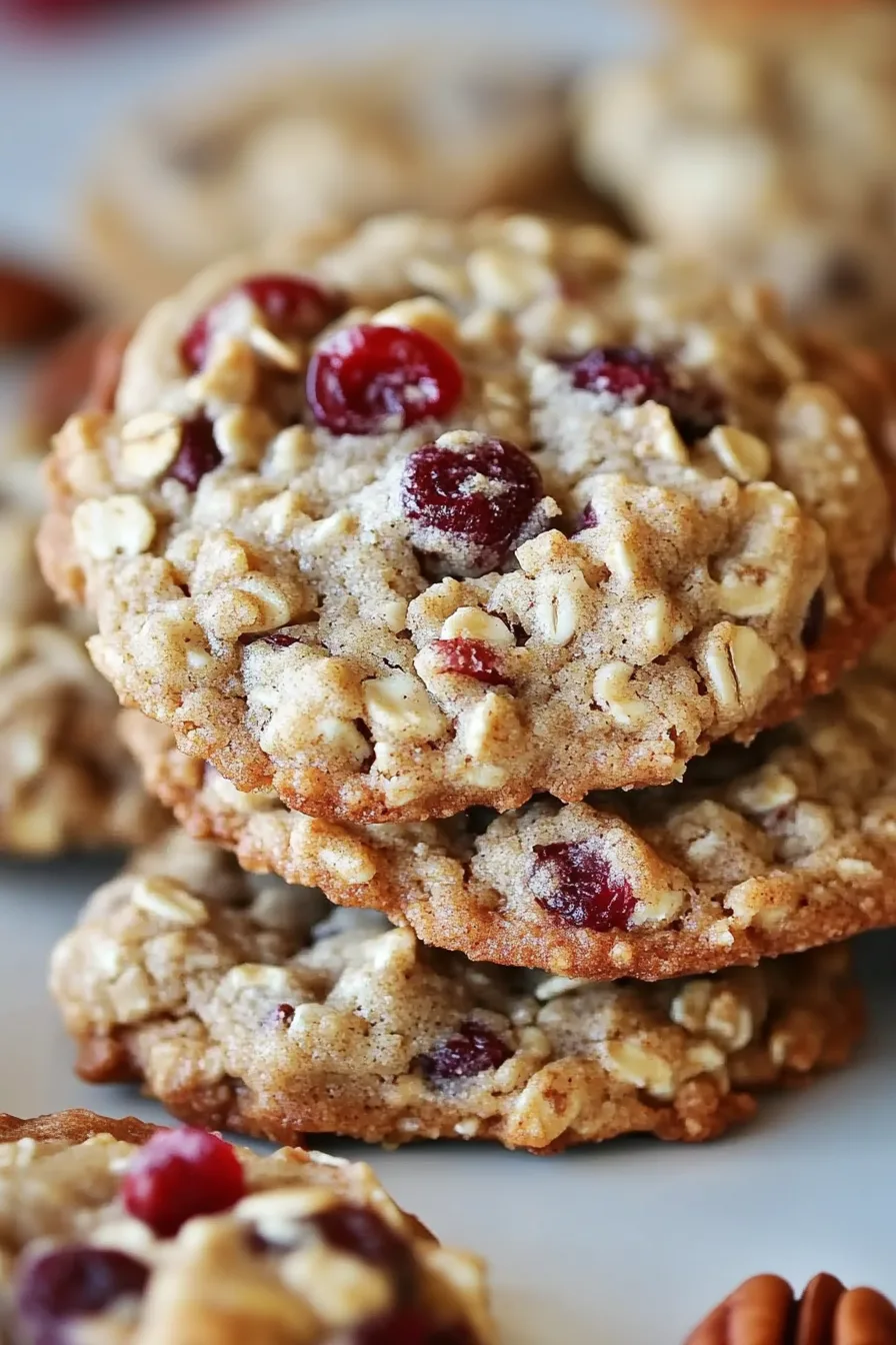 Freshly baked cookies with a golden surface and pops of red fruit.