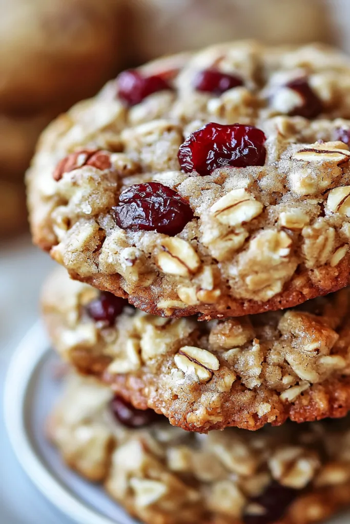 Homemade cookies piled together, highlighting their nutty and fruity mix.