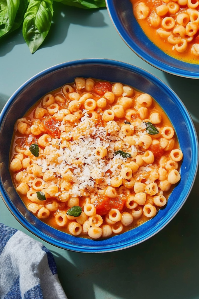 Comforting Italian chickpea pasta dish with short pasta and savory tomato sauce.