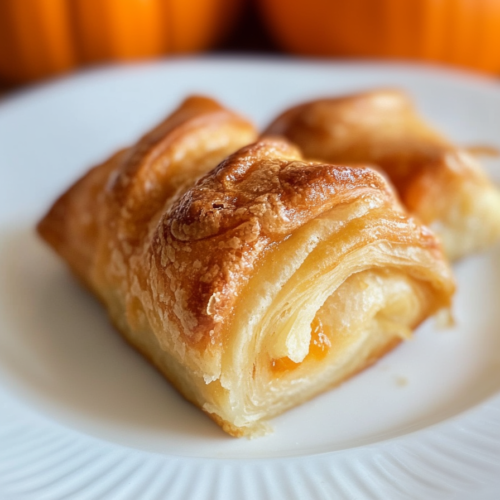 Final presentation of autumn-inspired dumplings, layered pastry paired with rich pumpkin cream.