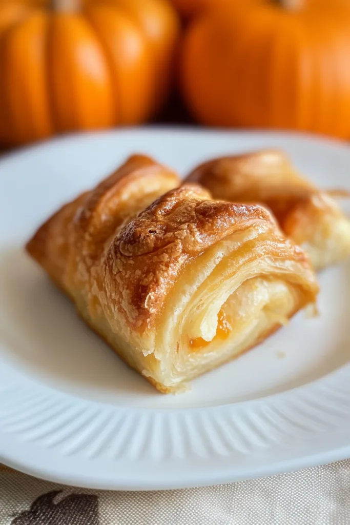Final presentation of autumn-inspired dumplings, layered pastry paired with rich pumpkin cream.