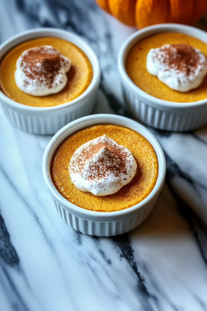 Silky baked custard topped with whipped cream and a light dusting of spice.