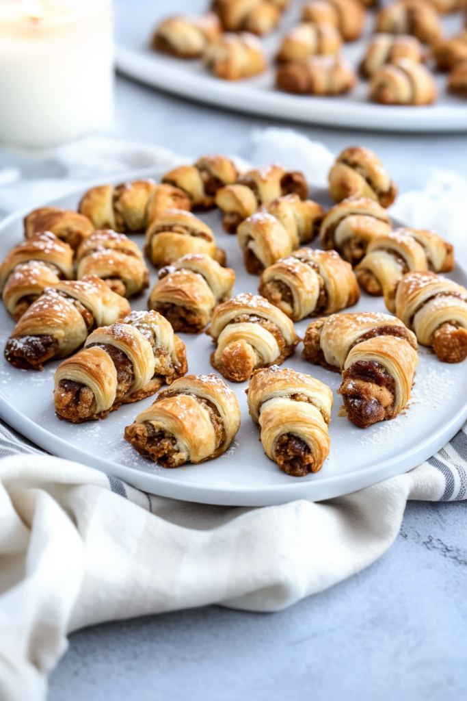 Homemade flaky pastry bites baked until golden and filled with sweet nut filling.