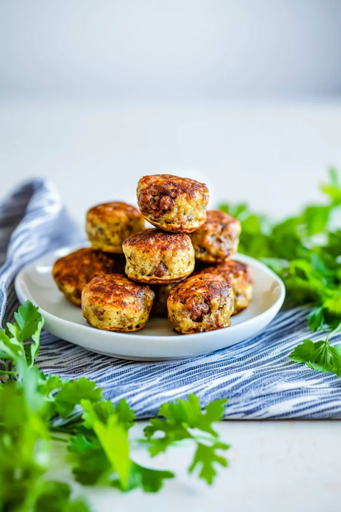 Stacked muffins on a white plate, highlighting their rich color and hearty texture.