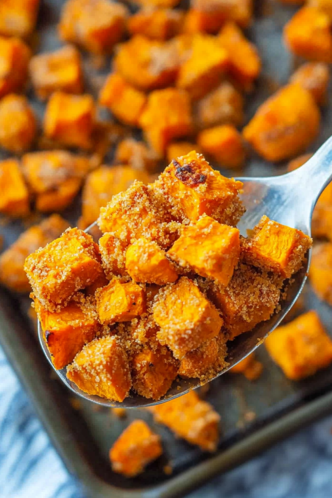 Golden baked sweet potato bites with a crunchy seasoned coating.