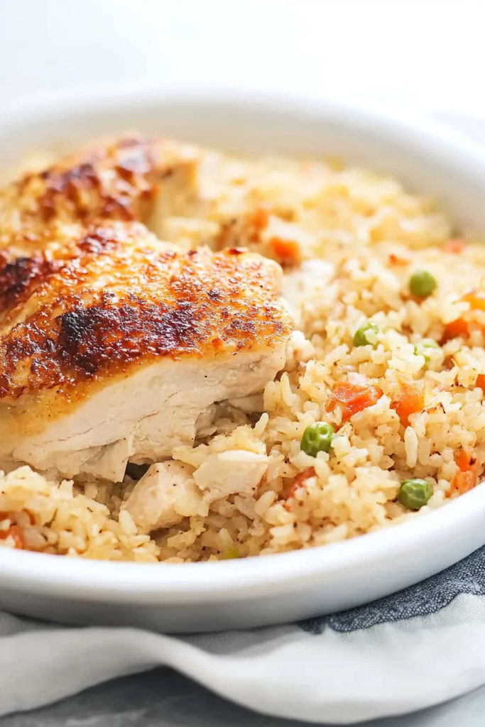 Hearty chicken and rice dish with perfectly browned chicken and fluffy grains.