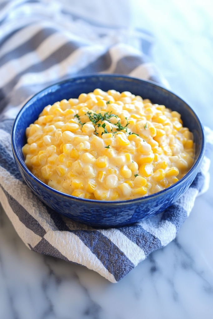 Rich yellow corn in a smooth, glossy sauce.