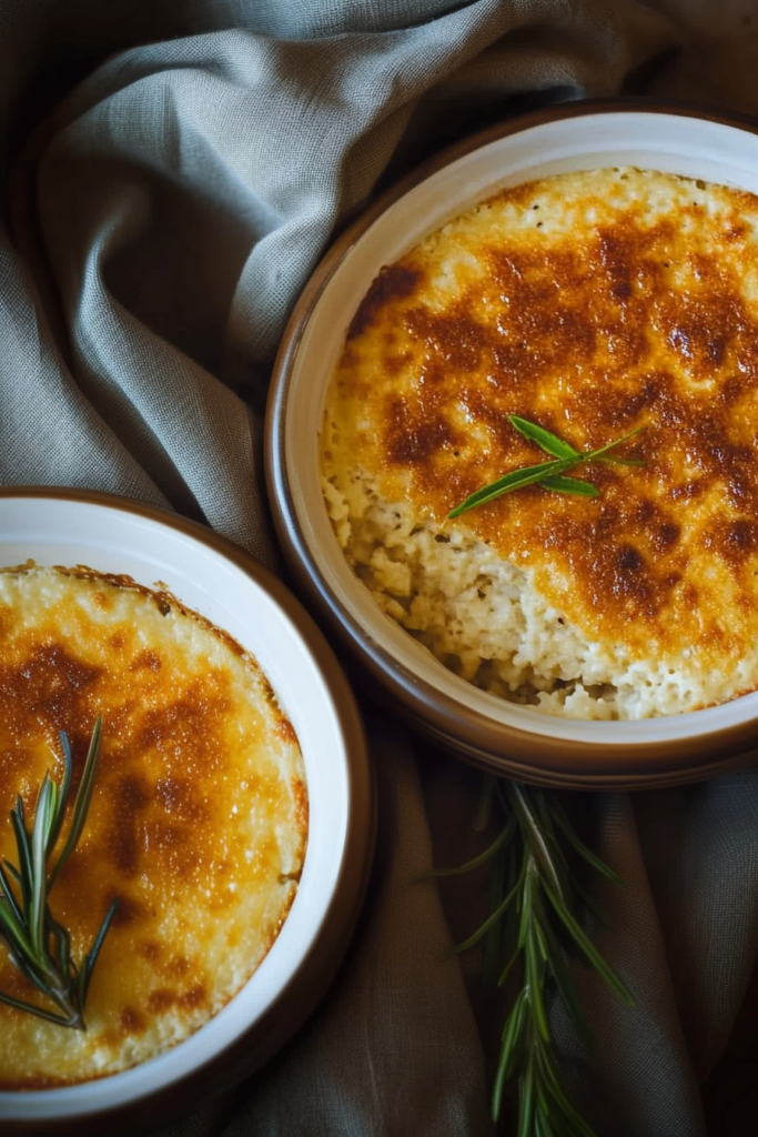 Homemade corn grits casserole with a rich, golden-brown top.