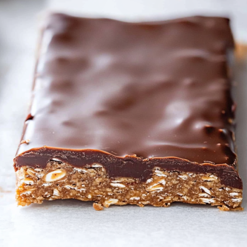 Rich chocolate-covered bars with a hearty oat and nut filling.