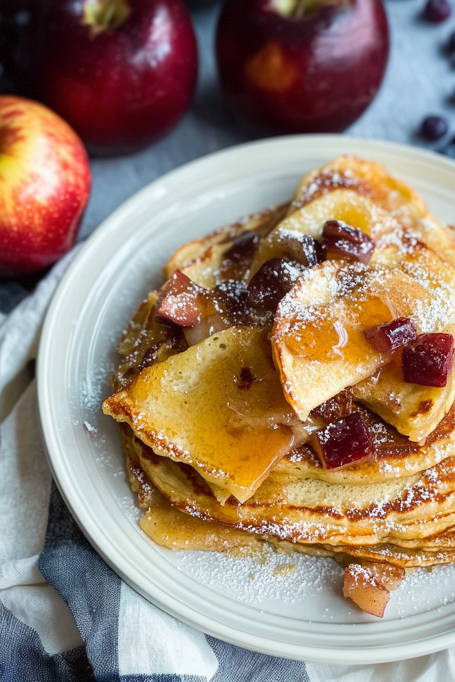 Thick oven-baked pancake served with warm apples and a drizzle of syrup
