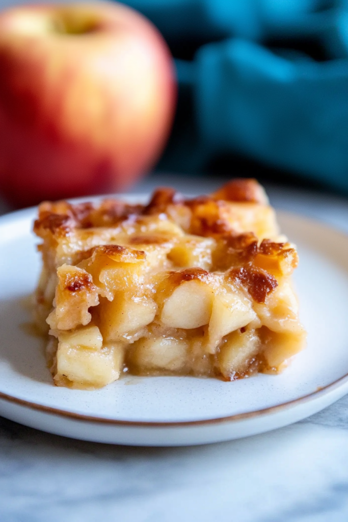 Final plated shot highlighting texture contrast between baked crust and tender apple filling