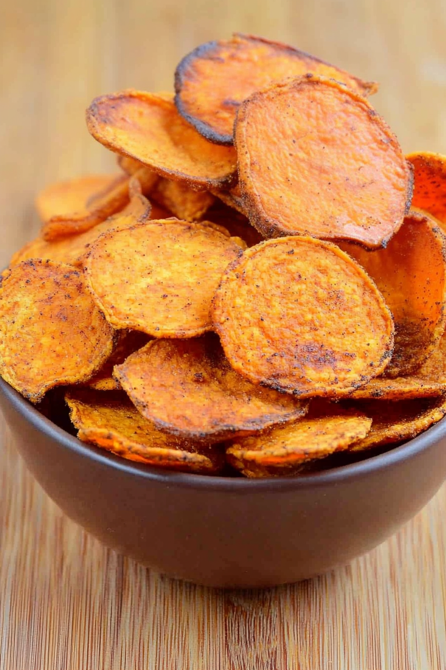 Close-up of golden chips seasoned lightly, highlighting their crunchy texture.