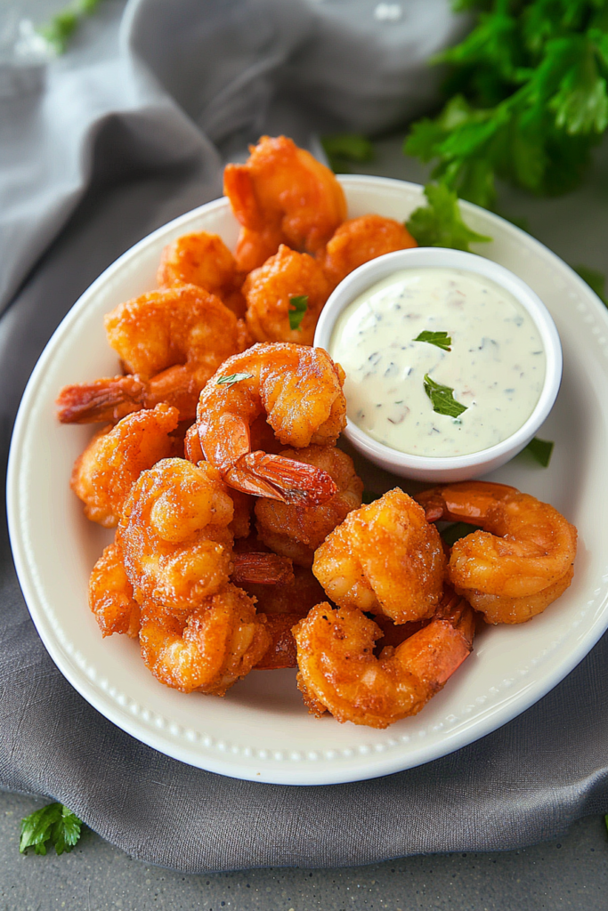 Rustic bowl of saucy shrimp highlighting texture and vibrant color.