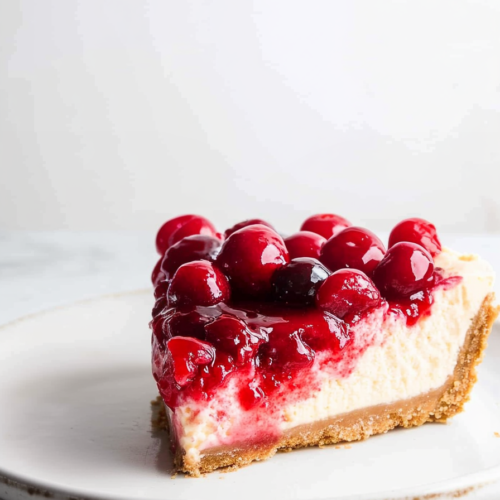 Classic baked cheesecake finished with a generous spoonful of cherry compote