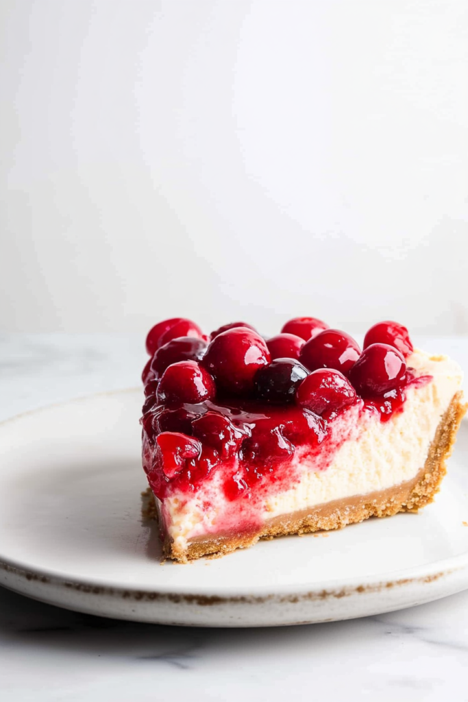 Classic baked cheesecake finished with a generous spoonful of cherry compote