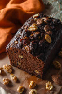 Freshly baked loaf showcasing its nut-studded texture and warm, homemade appearance.