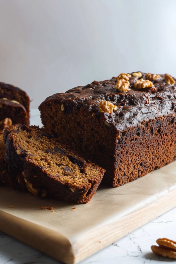 Final presentation of a rustic fruit-and-nut cake highlighting its crumbly texture and festive feel.