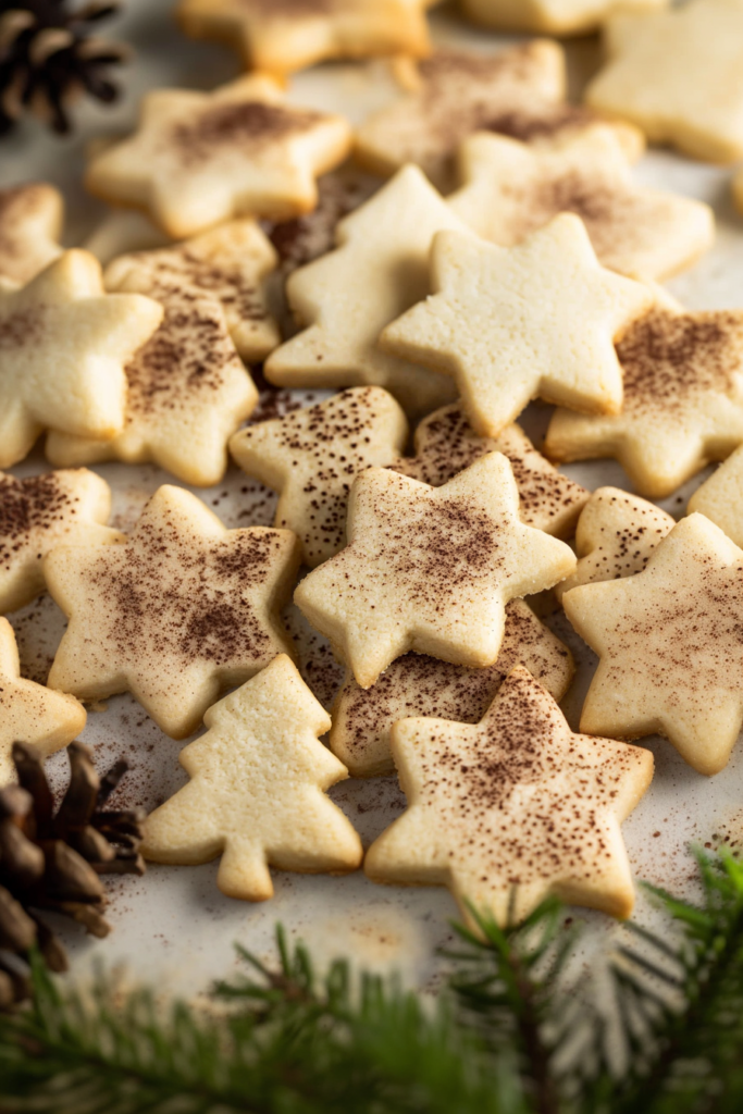 Final presentation of holiday cookies, their warm tones and textured surfaces highlighted against a flat background.