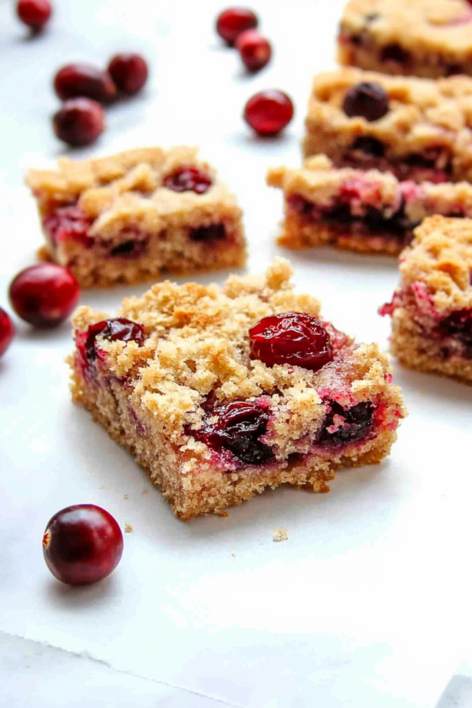 Soft baked bar with a juicy berry center and crisp crumb crust
