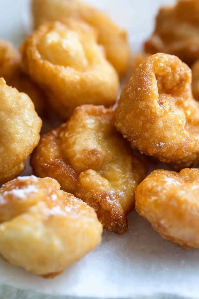Small deep-fried dough bites with a crisp coating, perfect for dipping in chocolate