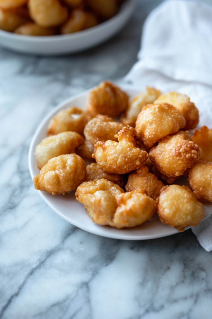 Freshly fried dough balls with a crunchy exterior and soft center, served warm