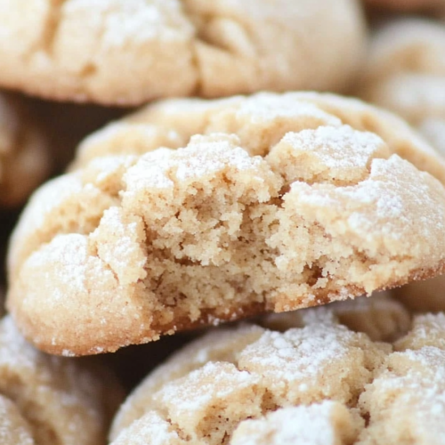 Close-up of soft, sugar-coated cookies showing their cracked, festive surface.