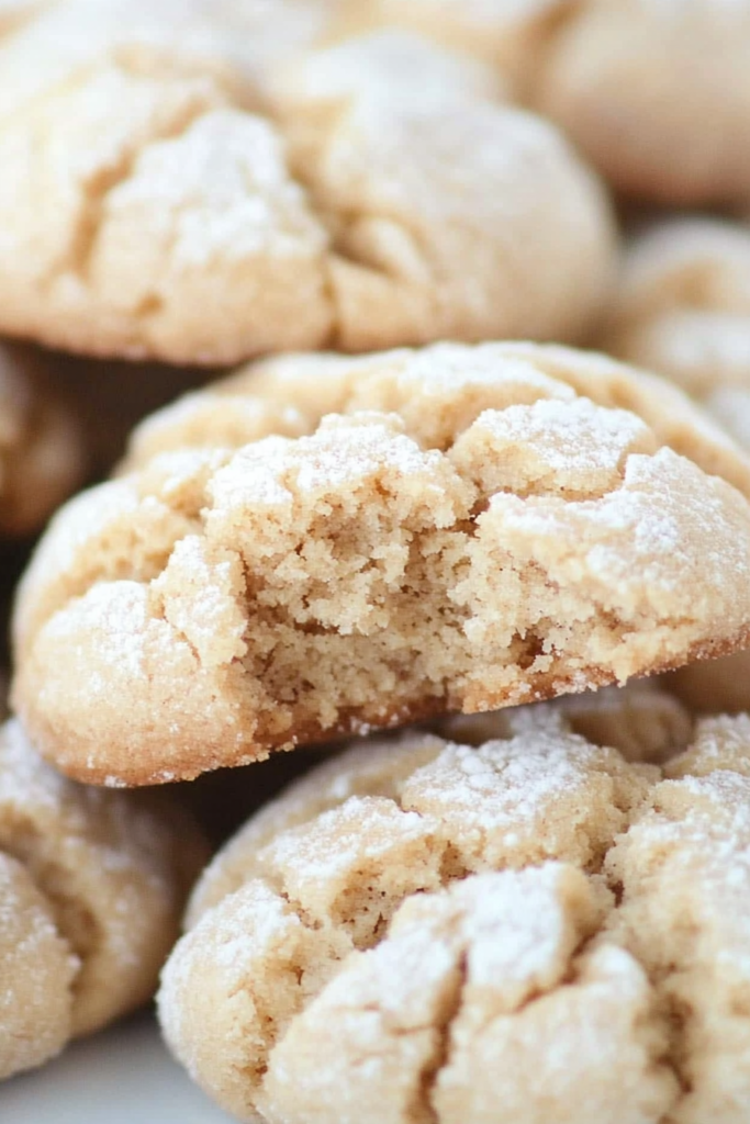 Close-up of soft, sugar-coated cookies showing their cracked, festive surface.
