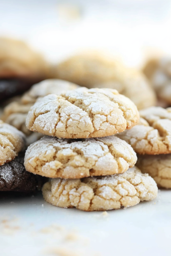 Golden crinkle cookies on parchment paper, warm from the oven and inviting.