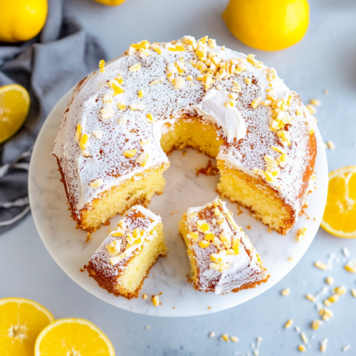 Final shot of Louisiana Crunch Cake showing golden-brown exterior and fluffy interior with coconut topping