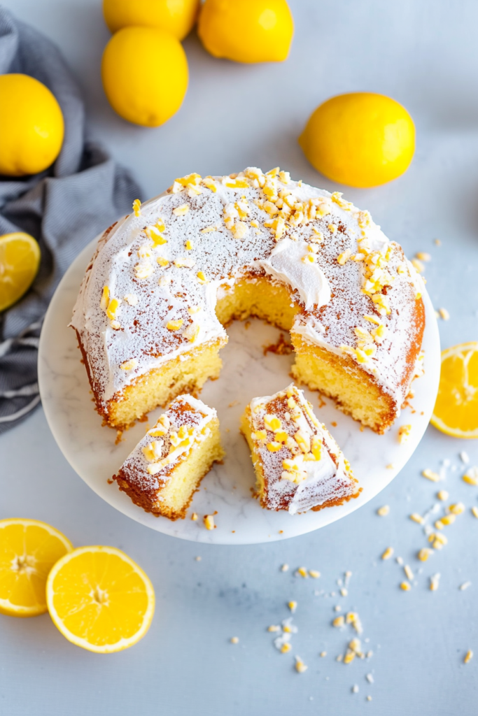 Final shot of Louisiana Crunch Cake showing golden-brown exterior and fluffy interior with coconut topping