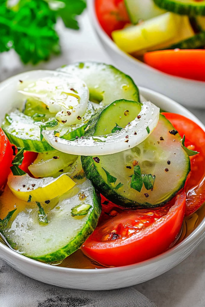 Final dish highlighting crisp textures and the contrast of red, green, and white vegetables.
