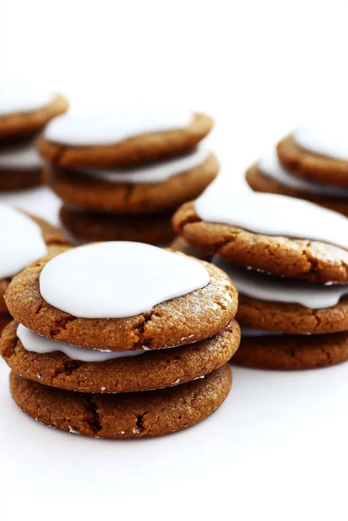 Iced cookies arranged on a white surface, highlighting their rich texture and shine.
