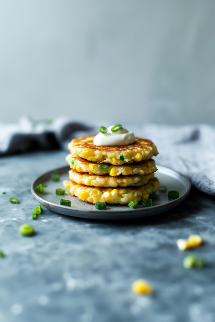Homemade corn fritters served warm, highlighting their crunchy exterior and soft center.