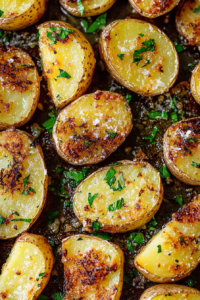 Baking tray filled with evenly browned potatoes, showcasing a crunchy surface and tender centers.
