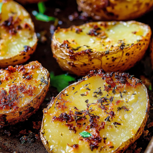 Warm, oven-fresh potatoes with a golden crust and aromatic garlic seasoning.