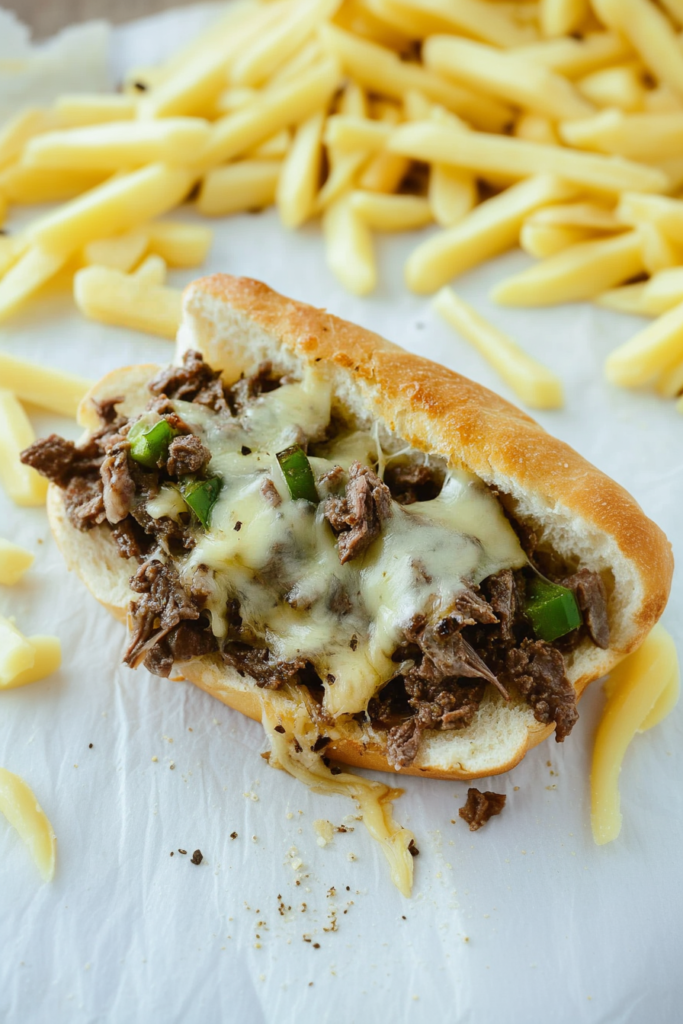 Crispy baked bread topped with juicy beef, gooey cheese, and fresh scallions.