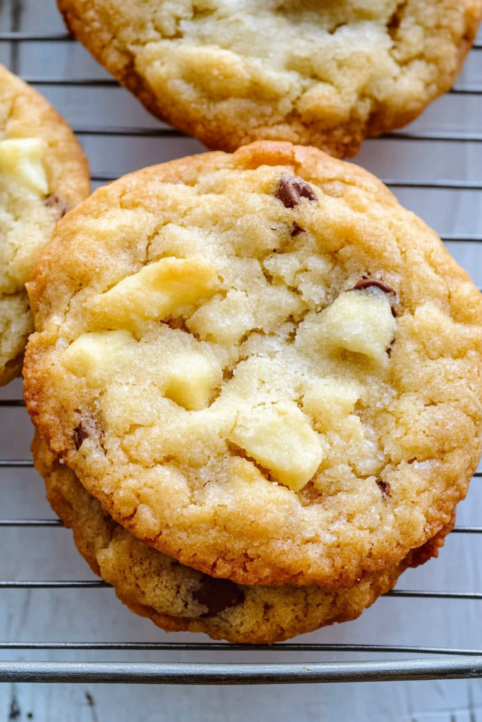 Overhead view of cookies cooling, showcasing their crumbly texture and rich chocolate pieces.