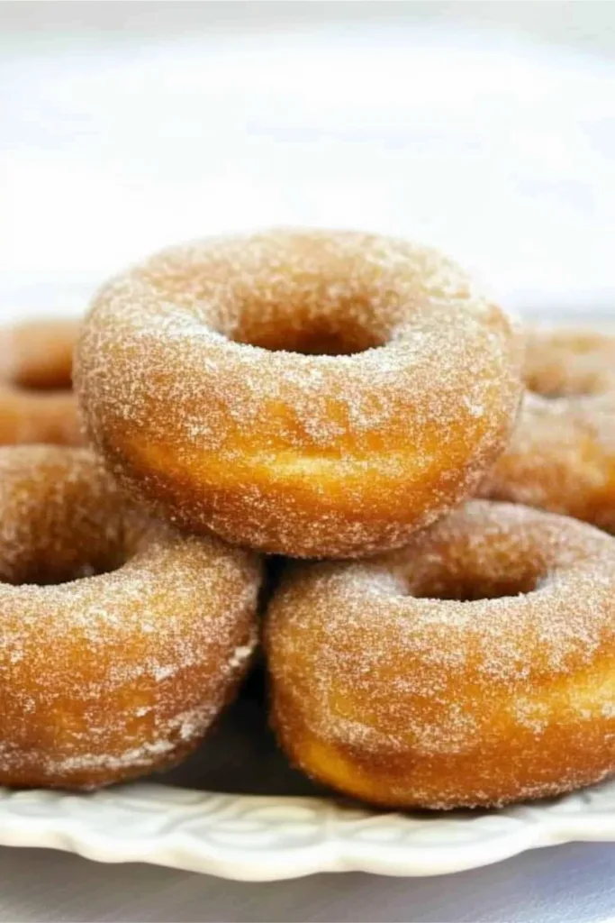 Soft homemade doughnuts coated in powdered sugar