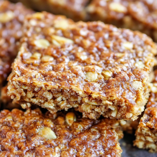 Final plated shot of Tom Thumb Bars, stacked to showcase their golden-brown layers