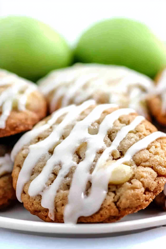 Close-up of soft, crumbly cookie texture highlighted by a thick drizzle of icing