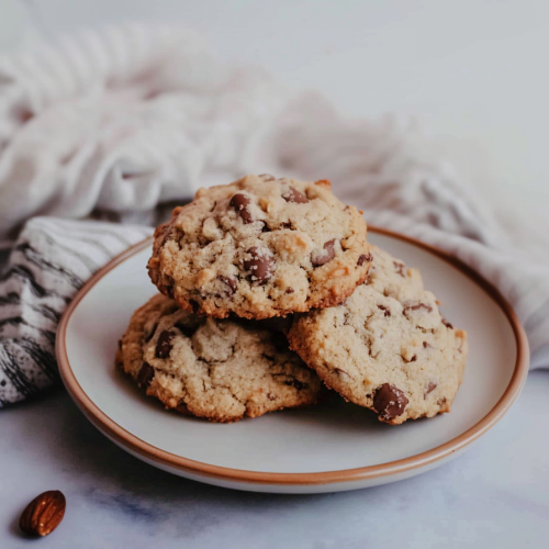 Sweet dessert cookies stacked on a plate with a soft, chewy texture.