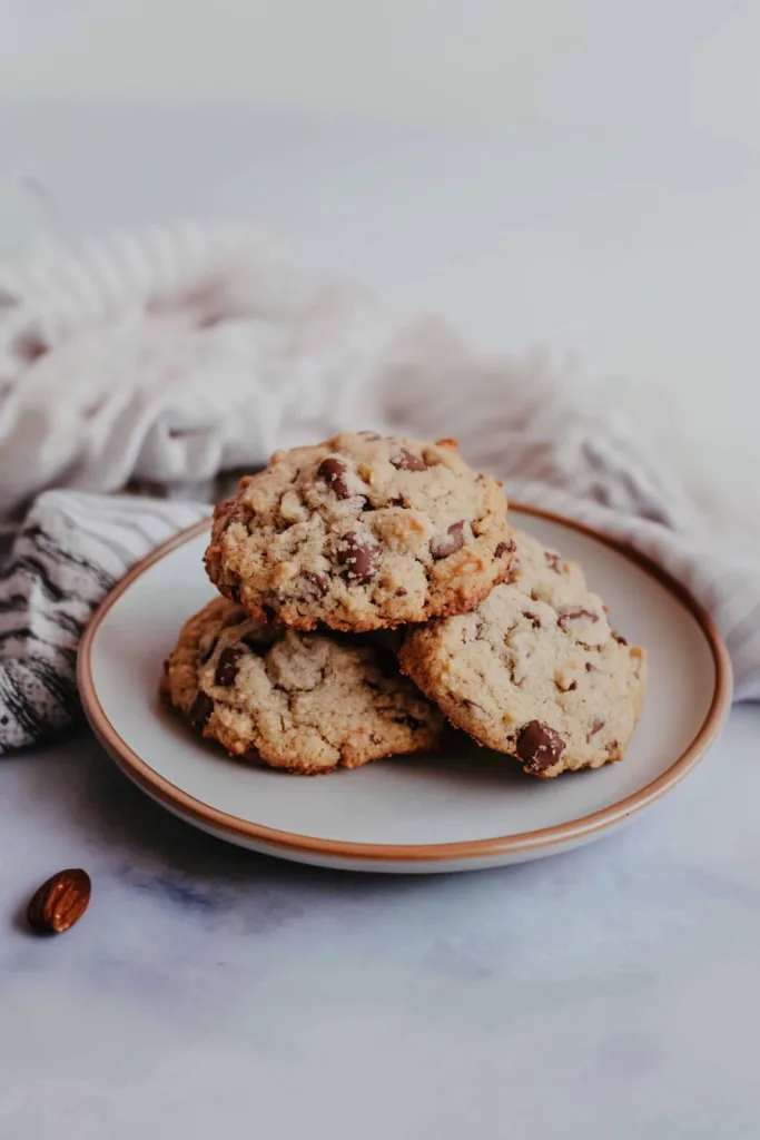 Sweet dessert cookies stacked on a plate with a soft, chewy texture.