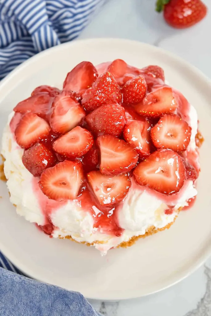 Homemade summer cake served with fresh strawberries and sweet sauce